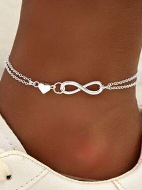 🪷 Silver Infinity & Heart Double Chain Anklet